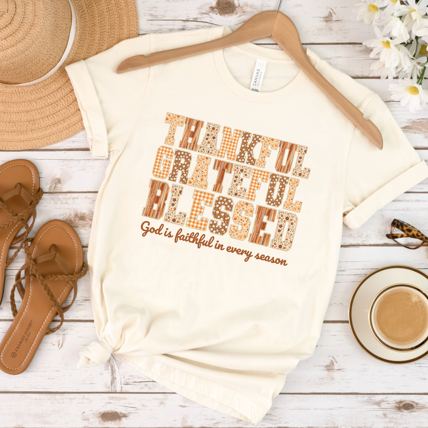Thankful, Grateful, Blessed Christian Faith Fall Crewneck or Tee | Autumn Scripture Graphic Sweater
