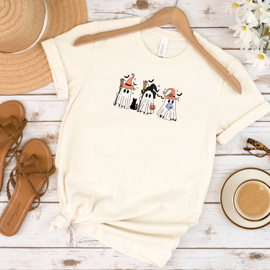 Fall Ghost Trick or Treat Halloween Crewneck or Tee | Autumn Graphic Sweater or T-Shirt