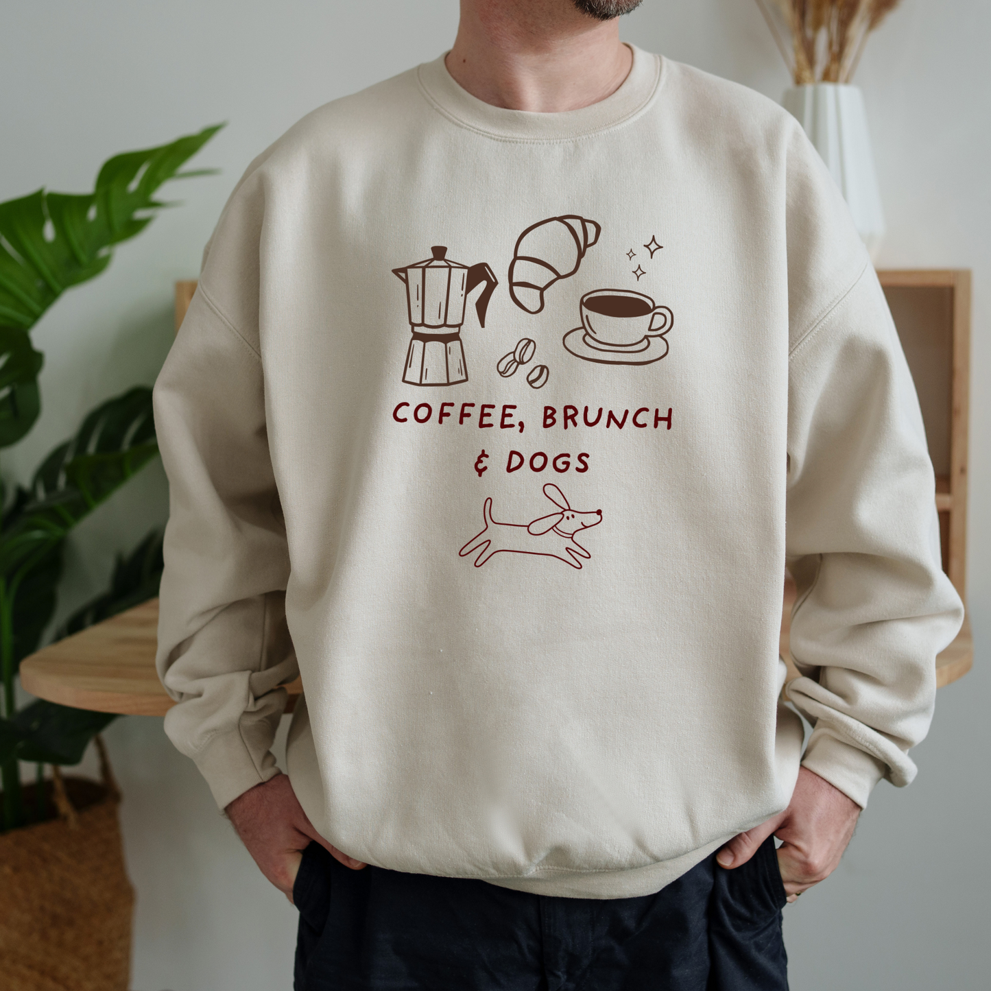 Coffee, Brunch & Dogs Sweatshirt | Cozy Graphic Crewneck for Dog Lovers