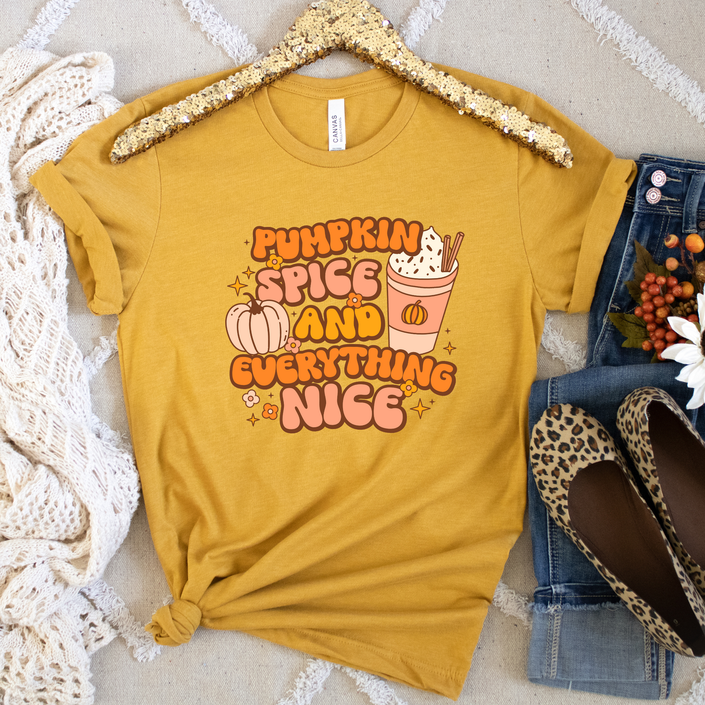 Pumpkin Spice Everything Nice Retro 80s Halloween Crewneck or Tee | Cute Playful Fall Graphic Sweater