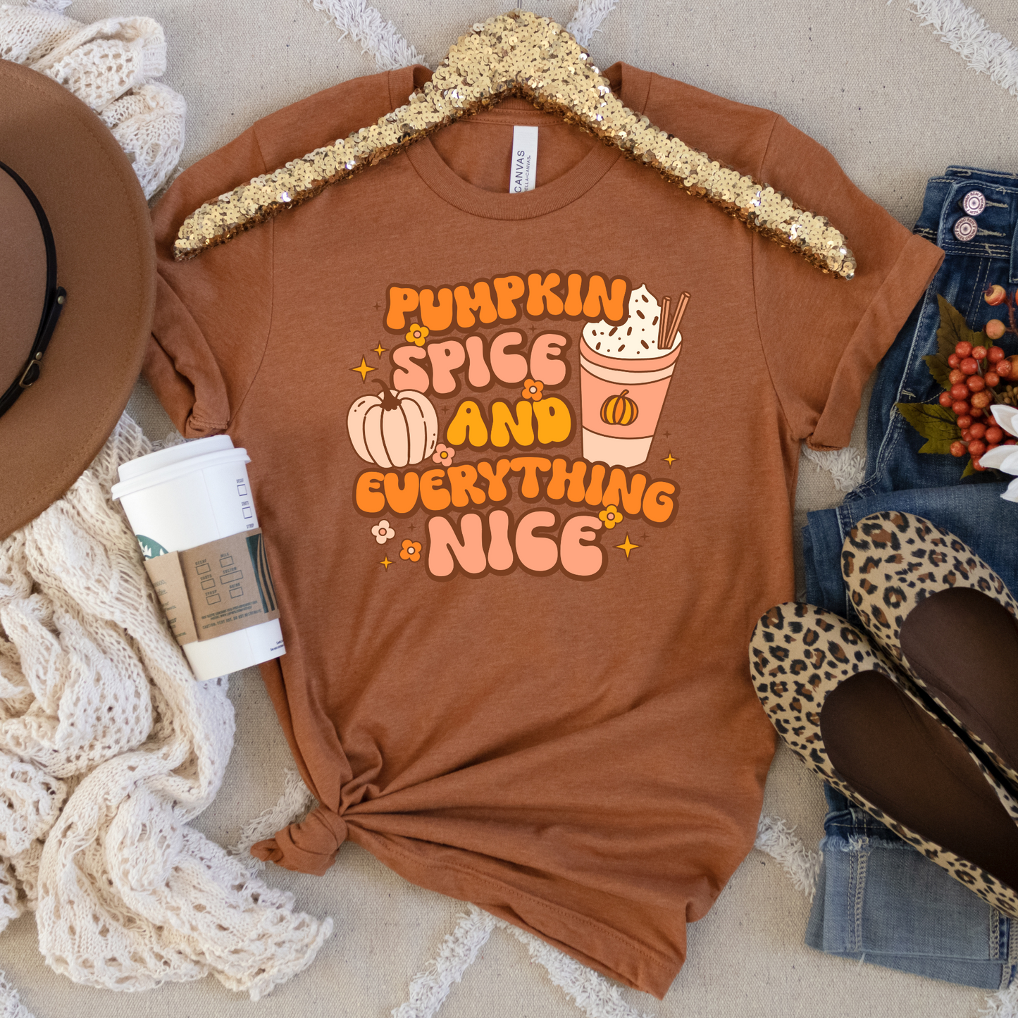 Pumpkin Spice Everything Nice Retro 80s Halloween Crewneck or Tee | Cute Playful Fall Graphic Sweater