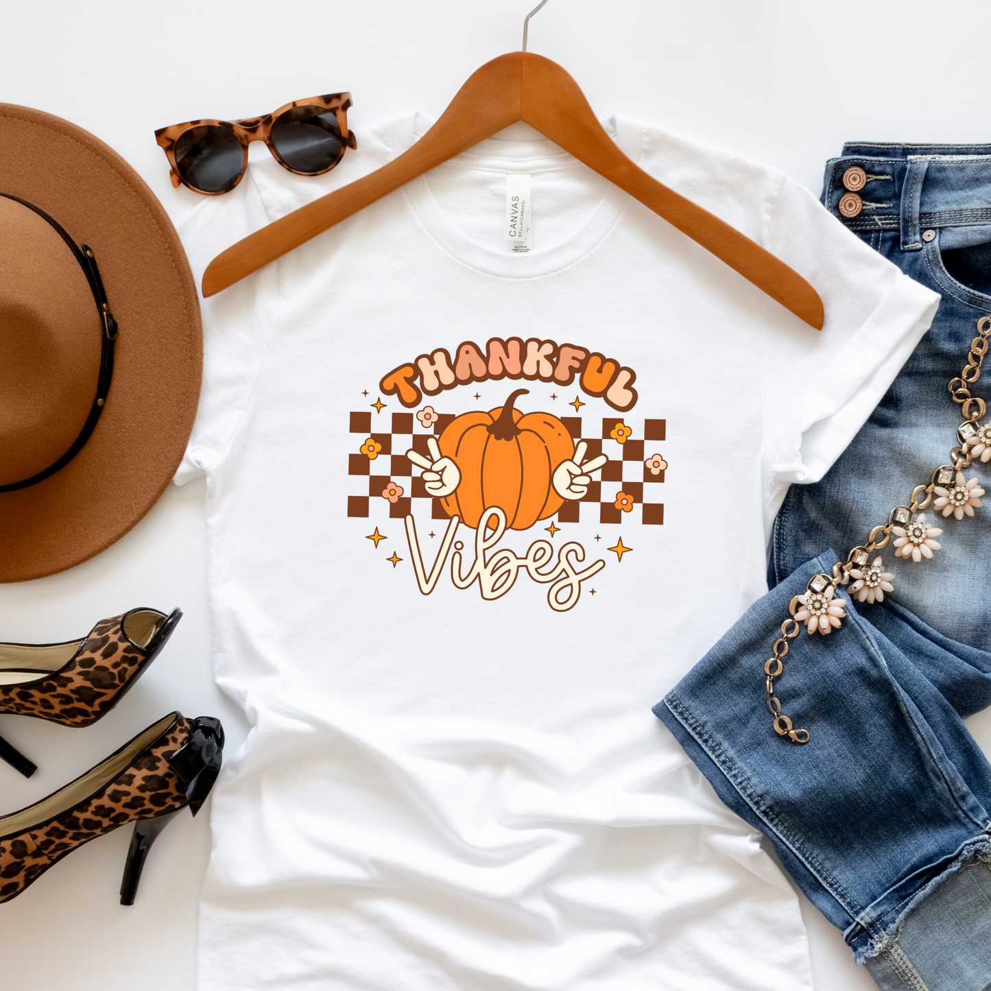 Thankful Vibes Retro 80s Halloween Crewneck or Tee | Cute Playful Fall Graphic Sweater