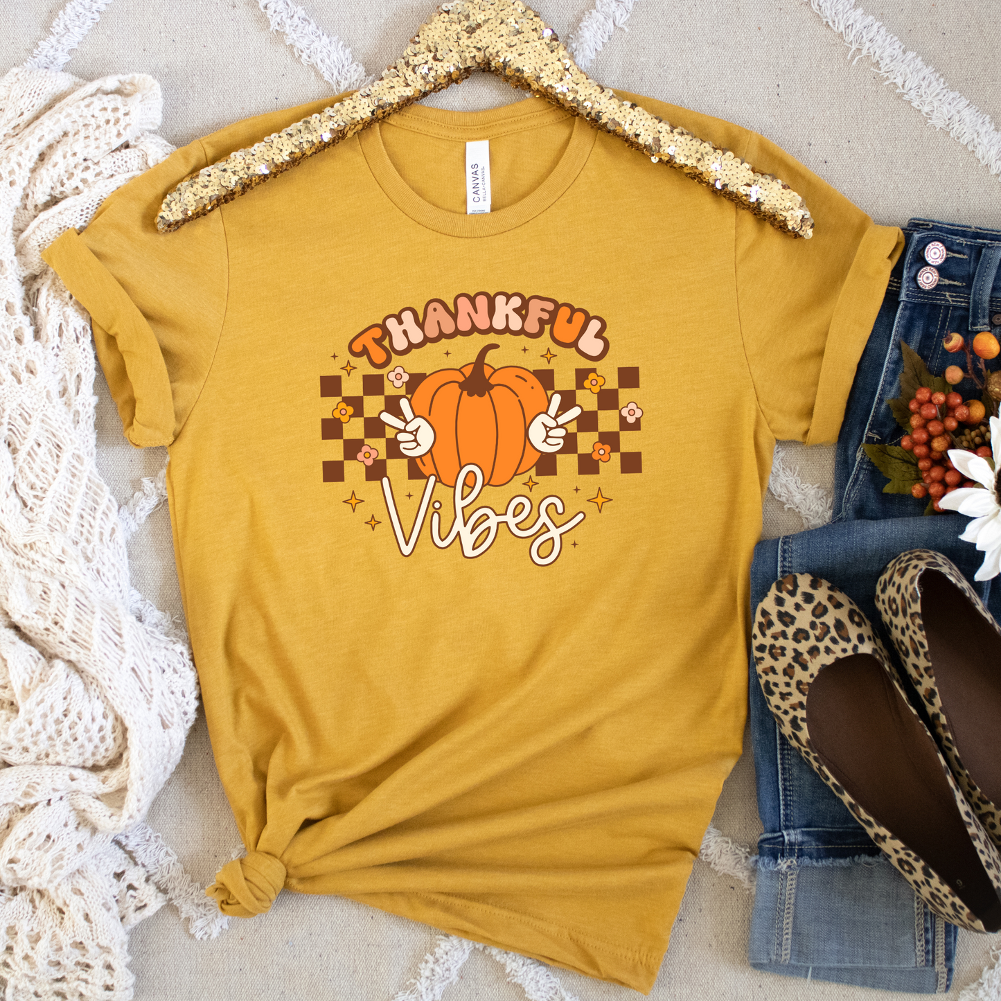Thankful Vibes Retro 80s Halloween Crewneck or Tee | Cute Playful Fall Graphic Sweater