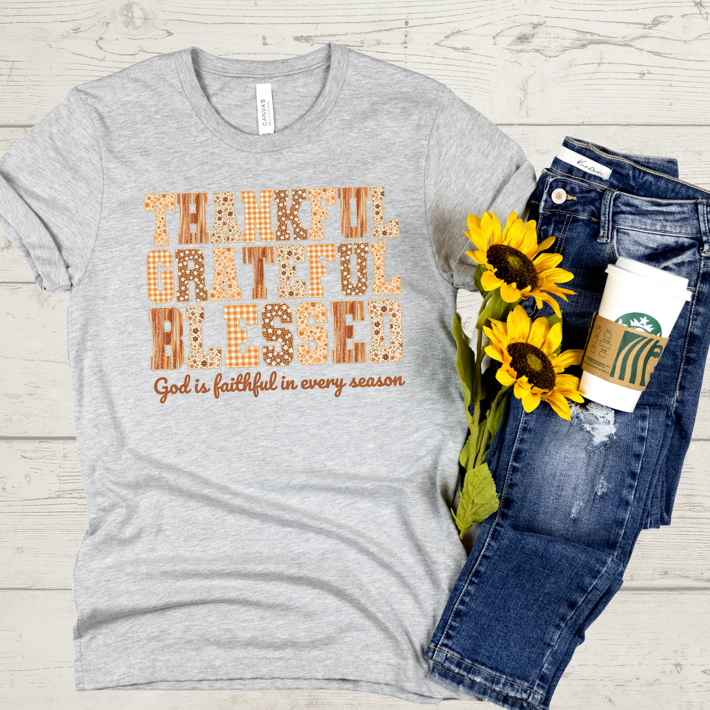 Thankful, Grateful, Blessed Christian Faith Fall Crewneck or Tee | Autumn Scripture Graphic Sweater