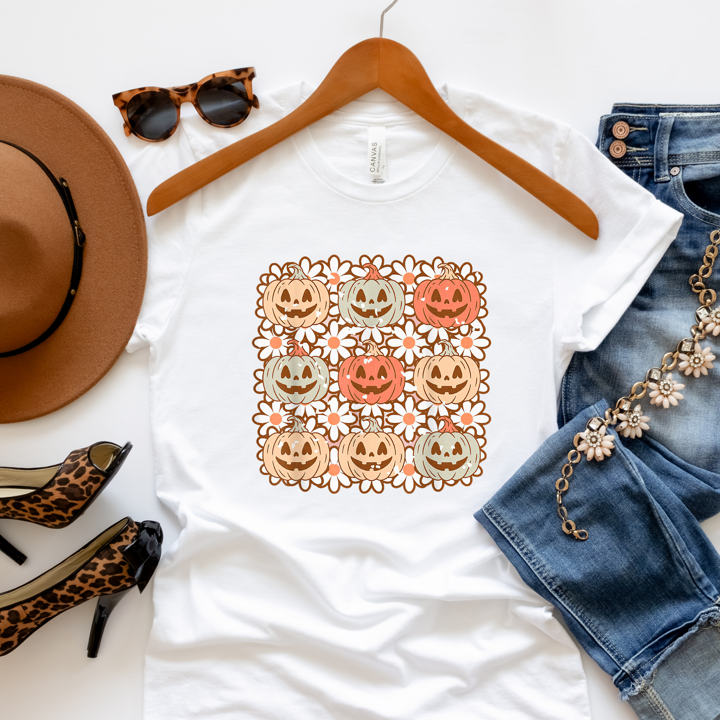 Pumpkin Flowers Fall Crewneck or Tee | Autumn Graphic Sweater or T-Shirt