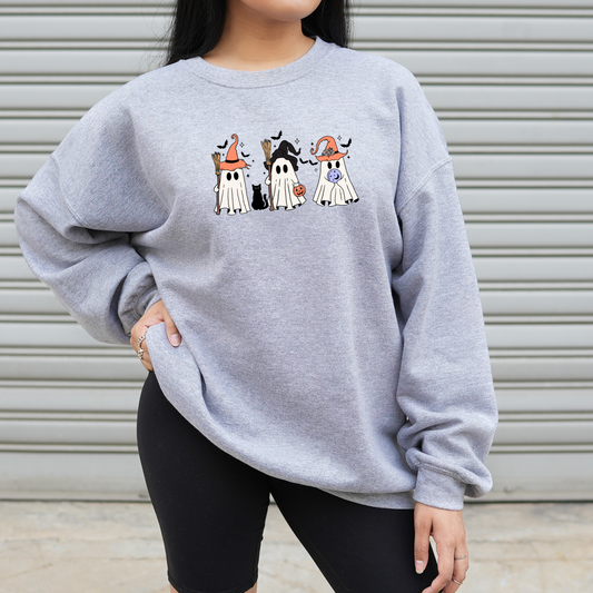 Fall Ghost Trick or Treat Halloween Crewneck or Tee | Autumn Graphic Sweater or T-Shirt
