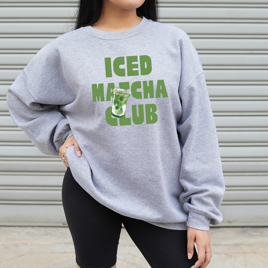 Iced Matcha Club Graphic Crewneck or Tee | Trendy Aesthetic Matcha Sweatshirt