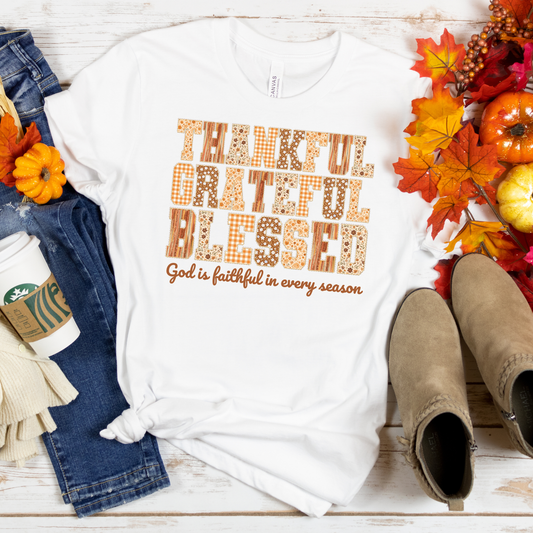 Thankful, Grateful, Blessed Christian Faith Fall Crewneck or Tee | Autumn Scripture Graphic Sweater