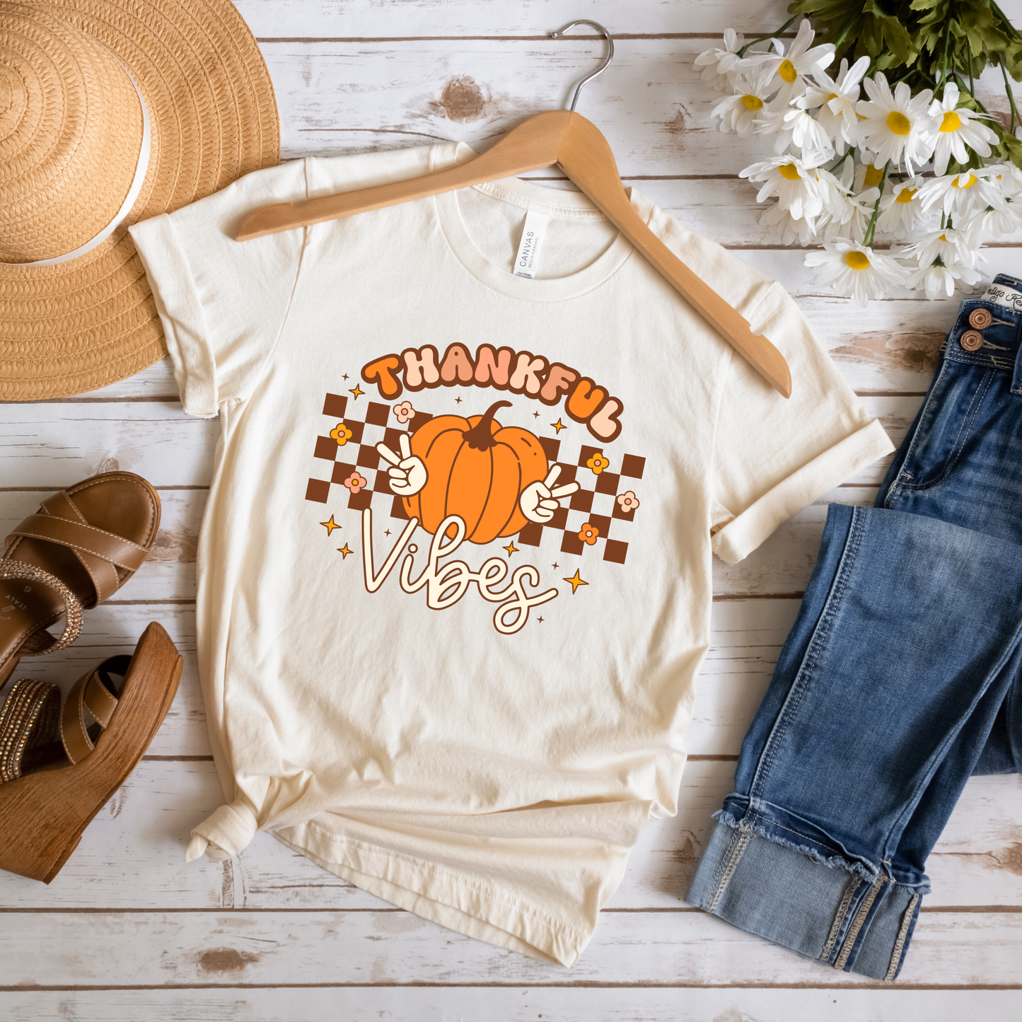Thankful Vibes Retro 80s Halloween Crewneck or Tee | Cute Playful Fall Graphic Sweater