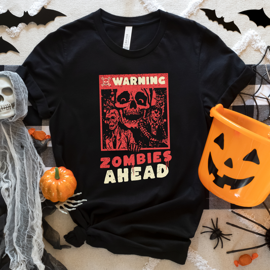Zombie Warning Retro Vintage Halloween Crewneck or Tee | Fall Spooky Graphic Sweatshirt
