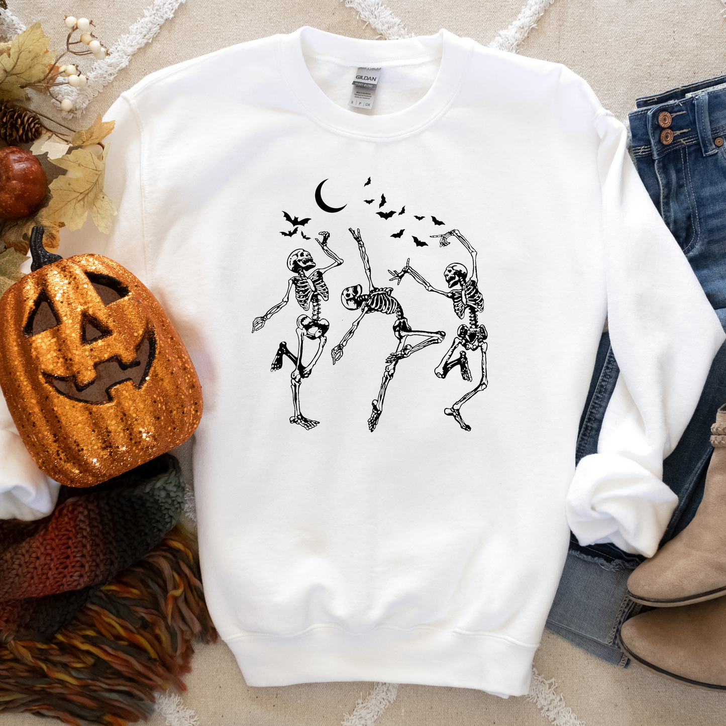 Dancing Skeleton Retro Vintage Halloween Crewneck or Tee | Fall Spooky Graphic Sweatshirt