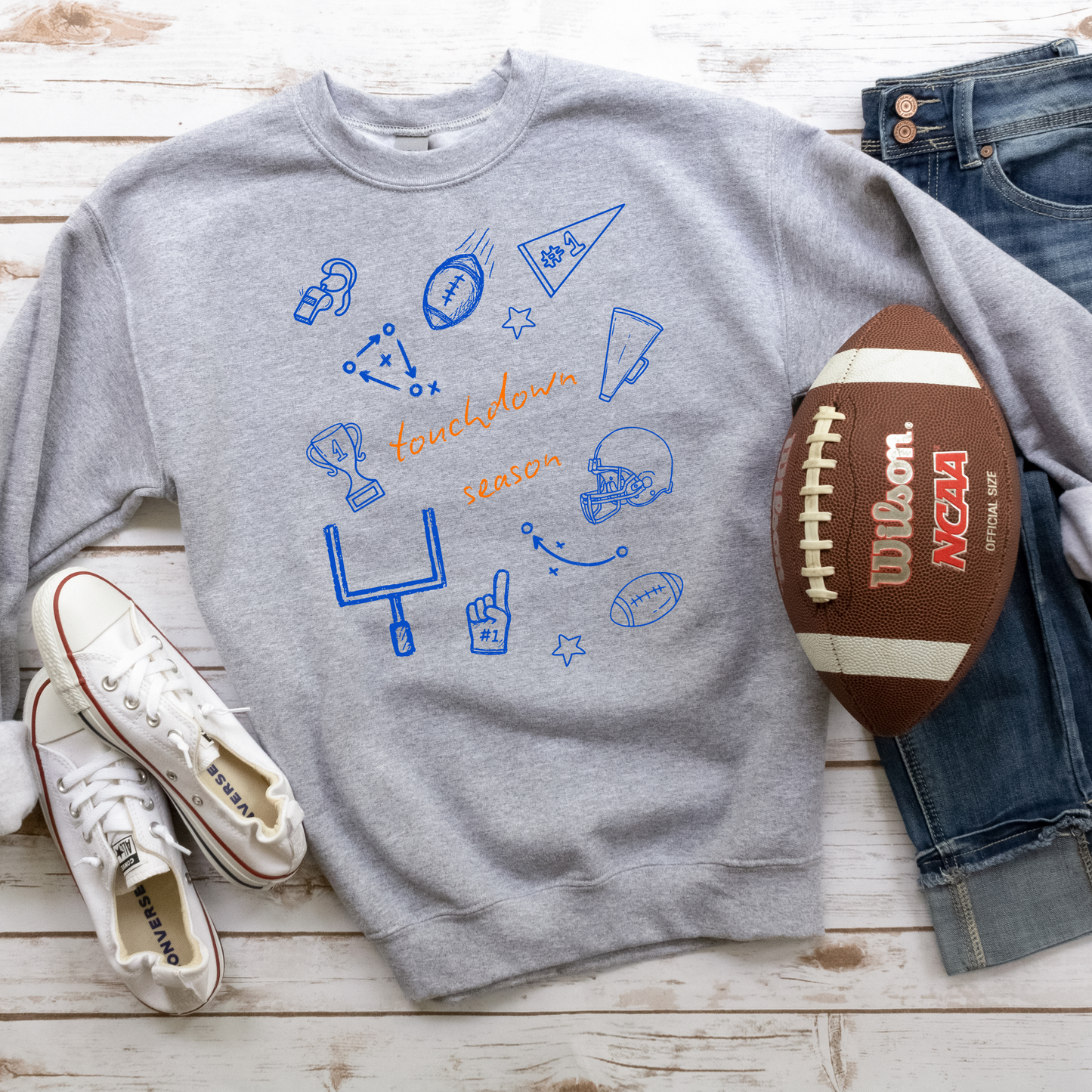 Touchdown Season Football Fan Graphic Crewneck or Tee | Trendy Game Day Sweatshirt & Shirt