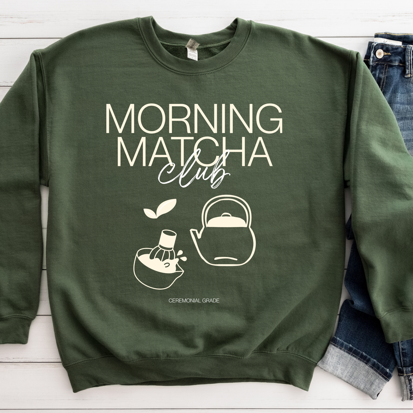 Morning Matcha Lover Graphic Crewneck or Tee | Trendy Aesthetic Matcha Sweatshirt