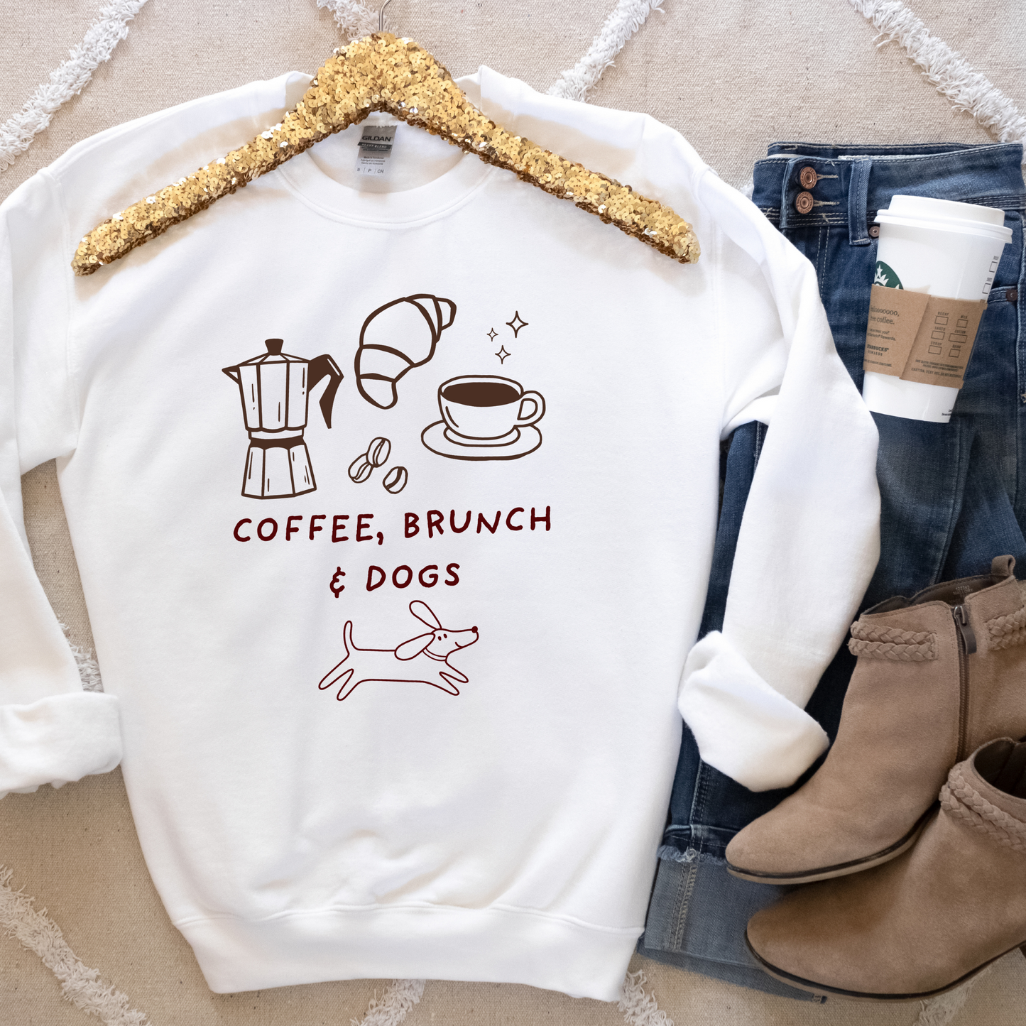 Coffee, Brunch & Dogs Sweatshirt | Cozy Graphic Crewneck for Dog Lovers