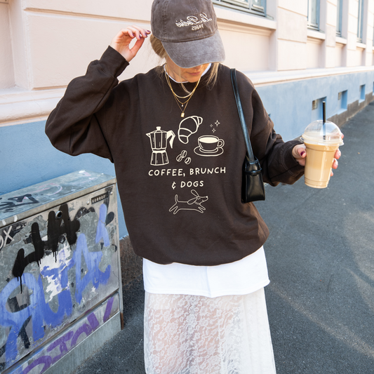 Coffee, Brunch & Dogs Sweatshirt | Cozy Graphic Crewneck for Dog Lovers